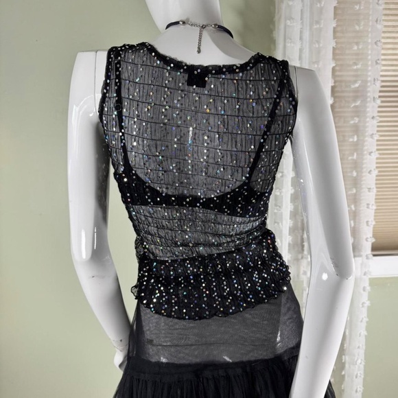 Y2K 90s Formula X Black Sequin Mesh Tank Top — Made in USA — M (Fits S–M)  New - Picture 6 of 7